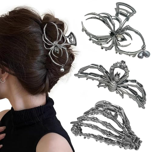 XFSRG 3 Stück Haarspangen Damen Gothic Spinnen Skelett Design Halloween Haarclips Set für Punk Kostümpartys und Festliche Anlässe(Set C) von XFSRG