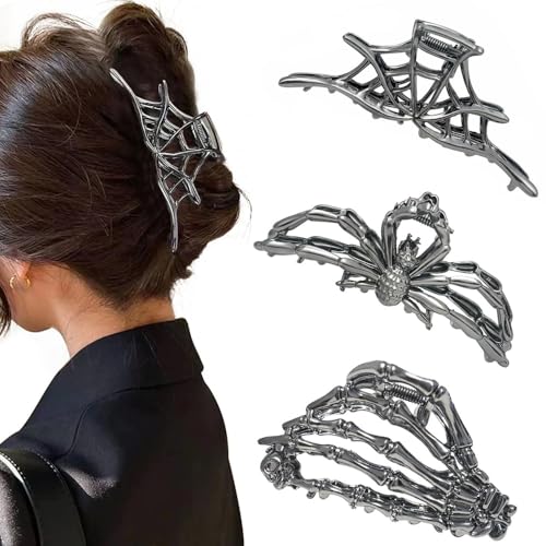 XFSRG 3 Stück Haarspangen Damen Gothic Spinnen Skelett Design Halloween Haarclips Set für Punk Kostümpartys und Festliche Anlässe(Set D) von XFSRG