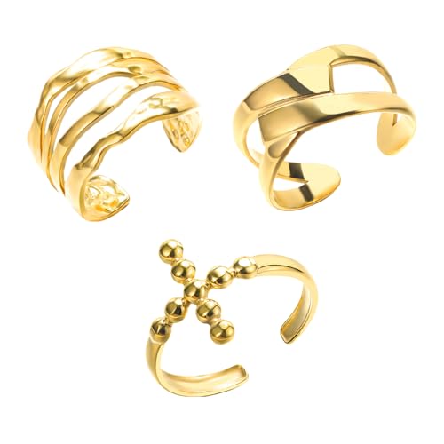 XFSRG 3 Stück Ring Damen Herren Spinning Ringe Goldener Boho Ring Offene Verstellbarer Ringe Stapelbare Fingerring Wasserfeste Anti Stress Spinner Ringes gegen Angst Verlobungsringe Ehering von XFSRG