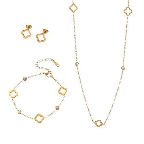 XFSRG 3 Stück Schmucksets Damen Durchbrochenes Vierblättriges Kleeblatt Schmuck Edelstahl Mode Festtagsgeschenk Jubiläumsgeschenk von XFSRG