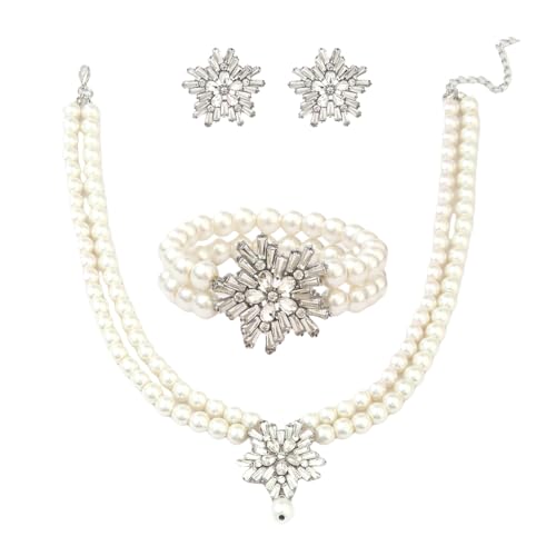 XFSRG 3 Stück Schmucksets für Damen Perlen Design Halskette Ohrringe Armband Elegantes Verstellbarer Modeschmuck Brautschmuck Hochzeit (D-124) von XFSRG