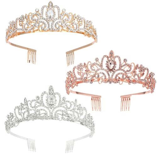 XFSRG 3 Stück Strasssteine Diademe Damen mit Kamm Krone Prinzessin Haarschmuck Braut Haarschmuck Brithday Geschenk von XFSRG