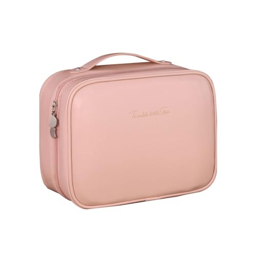 XFSRG 3 in 1 Kosmetiktasche mit Abnehmbarem Pinsel Organizer Make up Tasche aus Weichem PU Leder Großzügige Kulturbeutel Damen & Organizer für Reise (Rosa) von XFSRG