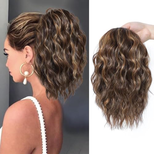 XFSRG 30 cm Pferdeschwanz Haarteil mit Kordelzug und welligem Design als Synthetische Haarextension für Damen zur Einfachen Verlängerung oder als Voluminöser Ponytail (Mixbraun) von XFSRG
