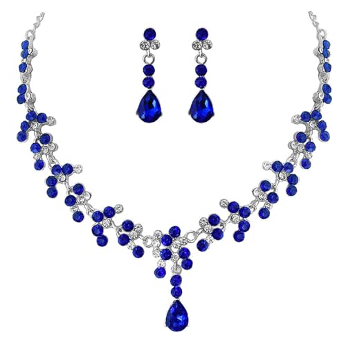 XFSRG Wassertropfen Schmuckset Kristall Halskette Ohrringe Silberkette Strass Anhänger Damen Schmuck Hochzeit Abendkleid Accessoires von XFSRG