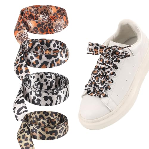 XFSRG 4 Paar Leopard Schnürsenkel Breit Bunt Schuhbänder für Sneakers und Sportschuhe Modisches Design für Damen und Herren (100cm) von XFSRG