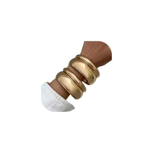 XFSRG 4 Stück Breiter Armreif Damen Minimalistische Chunky Armbänder Modischer Statement Armreifen für Alltag Party und Abendkleid (Gold) von XFSRG