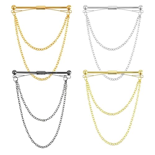 XFSRG 4 Stück Elegante Krawattenklammer Herren mit Doppelter Kette Hochwertige Krawattennadel für Stilvolle Auftritte und Geschäftliche Anlässe von XFSRG
