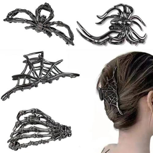 XFSRG 4 Stück Haarspangen Damen Gothic Spinnen Skelett Design Halloween Haarclips Set für Punk Kostümpartys und Festliche Anlässe(Set E) von XFSRG