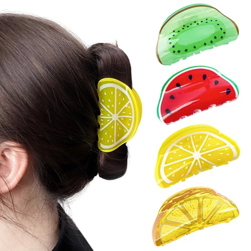 XFSRG 4 Stück Haarspangen Damen Kreative Früchte Sommer Klammer Zitronen Rutschfest Haarclips für Hawaii Party und Alltagskleidung(Multicolour A) von XFSRG