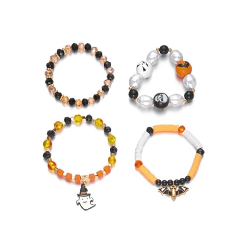 XFSRG 4 Stück Halloween Armband Perlen Geister Fledermaus Anhänger Armbänder Set Modisch und Raffiniert für Partys Cosplay und Feierlichkeiten XFSRG 4 Stück Halloween Armband Perlen Geister Fledermaus Anhänger Armbänder Set Modisch und Raffiniert für Partys Cosplay und Feierlichkeiten von XFSRG