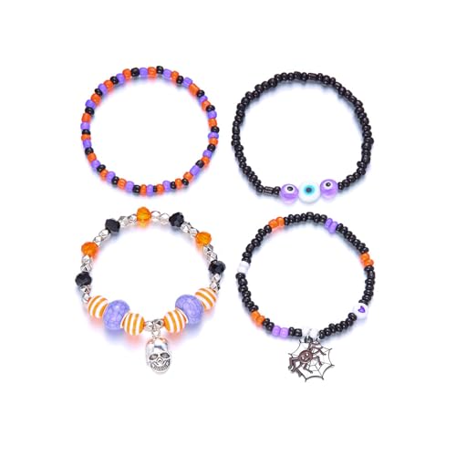 XFSRG 4 Stück Halloween Armband Perlen Geister Fledermaus Anhänger Armbänder Set Modisch und Raffiniert für Partys Cosplay und Feierlichkeiten XFSRG 4 Stück Halloween Armband Perlen Geister Fledermaus Anhänger Armbänder Set Modisch und Raffiniert für Partys Cosplay und Feierlichkeiten von XFSRG