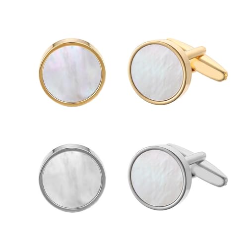 XFSRG 4 Stück Manschettenknöpfe Herren Rund Muschel Manschetten Klassisch Stil Anzug Hemd Knöpfe für Business Hochzeit(Set A) von XFSRG