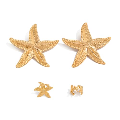 XFSRG 4 Stück Ohrringe Gold Set Goldene Blumen Ohrringe Trendiger Strandurlaub Ohrstecker Schmuck Hypoallergen Geburtstagsgeschenk für Mädchen und Frauen (Gold 1) von XFSRG
