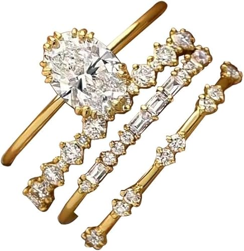 XFSRG 4 Stück Oval Kristall Stapelbar Ringe Set Zirkonia Schmuck Damenringe Elegant Hochwertig Schmuckset Zart Luxuriös von XFSRG