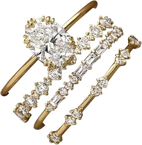 XFSRG 4 Stück Oval Kristall Stapelbar Ringe Set Zirkonia Schmuck Damenringe Elegant Hochwertig Schmuckset Zart Luxuriös von XFSRG