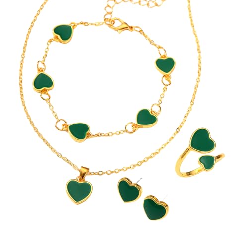 XFSRG 4 Stück Schmucksets Damen Romantisches Herz Schmuck Exquisit Schmuckset für Valentinstag Geburtstag Jahrestag von XFSRG