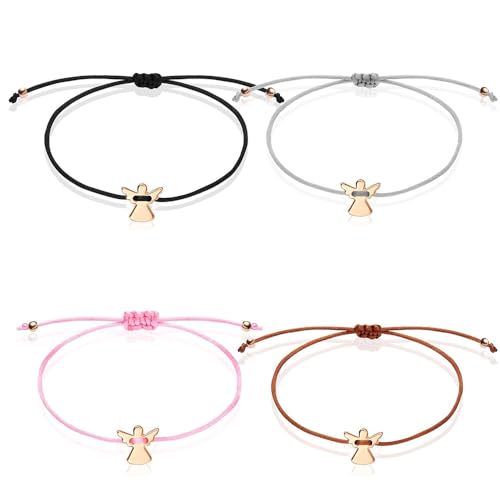 XFSRG 4 Stück Schutzengel Armband Set aus Edelstahl für Damen und Herren Freundschaftsarmband Glücksarmband Verstellbar Modisches Design (Gold) von XFSRG