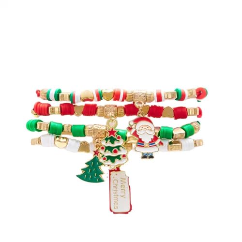 XFSRG 4 Stück Weihnachtsarmband Damen Bunte Perlen Elch Weihnachtsmann Anhänger Armband Exquisit und Niedlich Modisches Accessoire von XFSRG