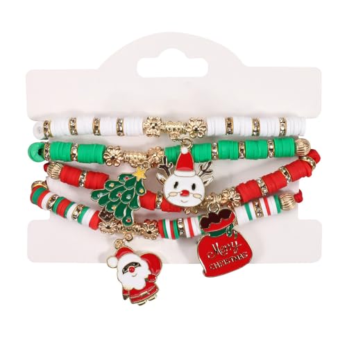 XFSRG 4 Stück Weihnachtsarmband Damen Bunte Perlen Elch Weihnachtsmann Anhänger Armband Exquisit und Niedlich Modisches Accessoire XFSRG 4 Stück Weihnachtsarmband Damen Bunte Perlen Elch Weihnachtsmann Anhänger Armband Exquisit und Niedlich Modisches Accessoire von XFSRG
