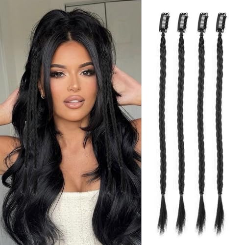 XFSRG 4Pcs Haarteile Zopf Extensions Natürliche Braids Extensions für Frauen Einfache ClipIn Zopfverlängerungen Perfekt für Alltag und besondere Anlässe (Schwarz) von XFSRG
