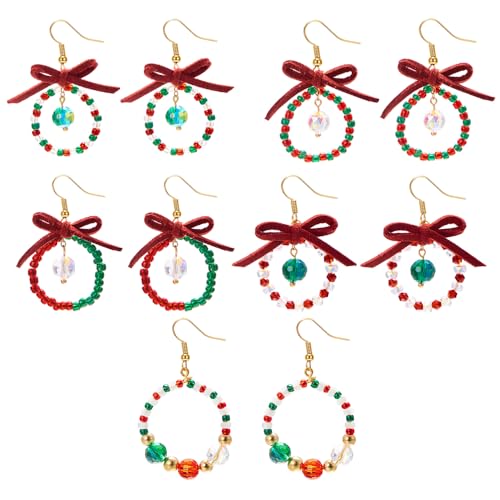 XFSRG 5 Paar Weihnachten Ohrringe Damen Farbige Perlen Ohrringe Schleifen Kreativ und Niedlich Geeignet für Verschiedene Anlässe von XFSRG