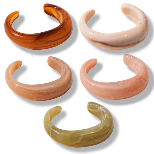 XFSRG 5 Stück Armband aus Acrylharz für Damen Öffnung Acryl-Armreif Set Breites Armband Geometrische Klobiges Manschette Geschenk Muttertag für Frauen Schmuck von XFSRG