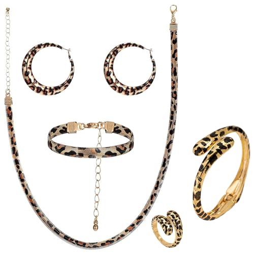 XFSRG 5 Stück Schmucksets Damen Leopardenmuster Ohrringe Ringe Armbänder Halsketten Sexy und Modischer Schmuck XFSRG 5 Stück Schmucksets Damen Leopardenmuster Ohrringe Ringe Armbänder Halsketten Sexy und Modischer Schmuck von XFSRG