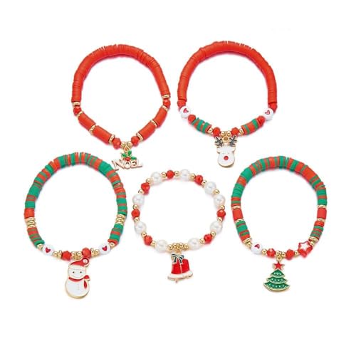 XFSRGXFSRG 5 Stück Weihnachtsarmband Set für Damen Stapelbare Bunte Armbänder für Festlichen Schmuck Perfekt für Weihnachtspartys & als Geschenk (Set 2) von XFSRG