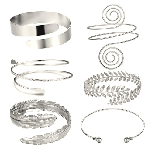 XFSRG 6 Stück Arm Manschette Oberarm Band Manschette Armband Geometrisches Metallarmband Armreif für Frauen Gold Verstellbares Set Minimalistisch Hochzeit（Silber） von XFSRG