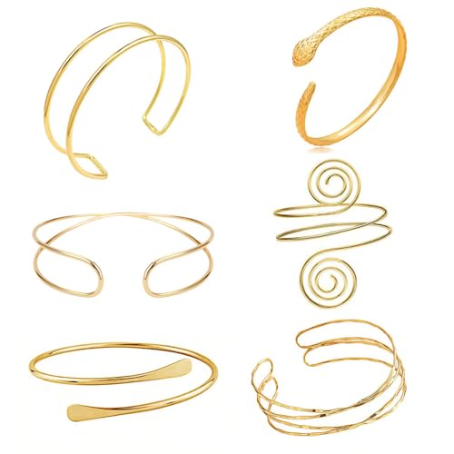 XFSRG 6 Stück Armband Damen Boho Armreif Set Elegantes Design Modeschmuck Verstellbar Wickelarmband für Alltag und Besondere Anlässe (Gold) von XFSRG