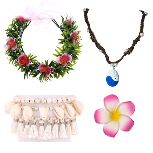 XFSRG 6 Stück Blumenkranz Haarband Damen Blumen Haarspange Halskette Fußkette Strand Set Haarbänder Floral für Strandpartys Reisen von XFSRG