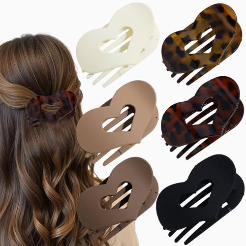 XFSRG 6 Stück Flache Haarspangen Damen Elegant Herz Matte Rutschfester Haarklammer für Dickes und Dünnes Haar(Multicolour A) von XFSRG