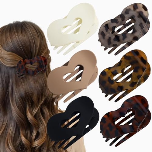 XFSRG 6 Stück Flache Haarspangen Damen Elegant Herz Matte Rutschfester Haarklammer für Dickes und Dünnes Haar(Multicolour B) von XFSRG