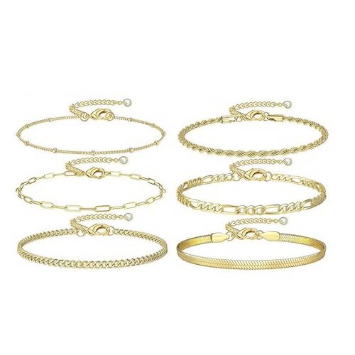 XFSRG 6 Stück Fußkette Silber Anklets für Frauen Vintage Fußkettchen Verstellbar Strand Mehrschichtige Armbänder Boho Knöchel Ketten Knöchelschmuck(Gold) von XFSRG