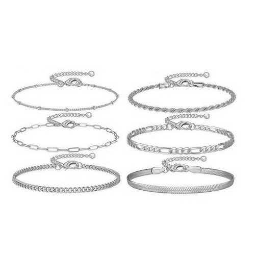 XFSRG 6 Stück Fußkette Silber Anklets für Frauen Vintage Fußkettchen Verstellbar Strand Mehrschichtige Armbänder Boho Knöchel Ketten Knöchelschmuck(Silber) von XFSRG