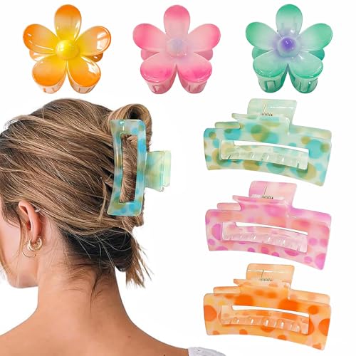 XFSRG 6 Stück Haarspangen Damen 3 Quadratische Haarklammern und 3 Blumen Haarklammer aus Leichtem Resin Rutschfest und Stylisch für Dickes und Dünnes Haar von XFSRG