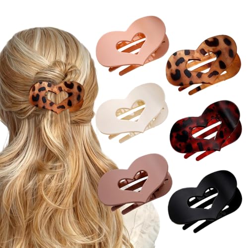 XFSRG 6 Stück Haarspangen Damen Herz Flache Geschwungenes Design Seitenclips Rutschfester Matte Haarklammer für alle Haartexturen(Multicolour A) von XFSRG