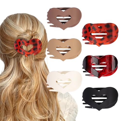 XFSRG 6 Stück Haarspangen Damen Herz Flache Geschwungenes Design Seitenclips Rutschfester Matte Haarklammer für alle Haartexturen(Multicolour B) von XFSRG
