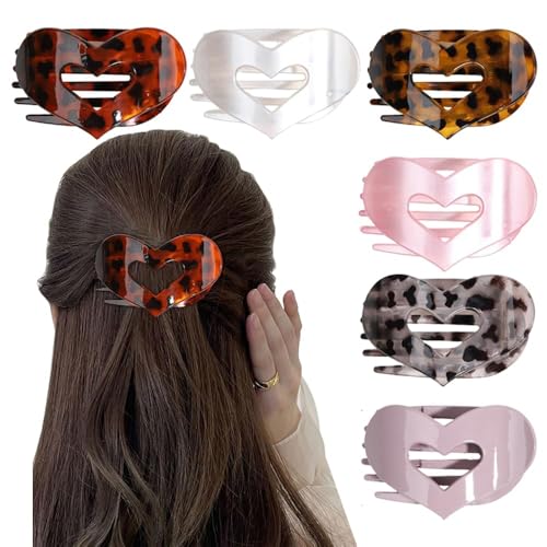XFSRG 6 Stück Haarspangen Damen Herz Flache Geschwungenes Design Seitenclips Rutschfester Matte Haarklammer für alle Haartexturen(Multicolour C) von XFSRG