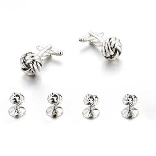 XFSRG 6 Stück Knoten Manschettenknöpfe Herren Elegante Anzug Hemd Knöpfe Stilvollen Schmuck Accessoires für Business Hochzeit(Silber) von XFSRG