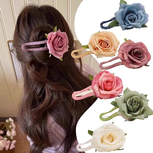 XFSRG 6 Stück Rosen Haarspangen Damen Elegante Rutschfester Duckbill Clip Geschwungenes Design Haarklammer für Dickes und Dünnes Haar(Multicolour A) von XFSRG