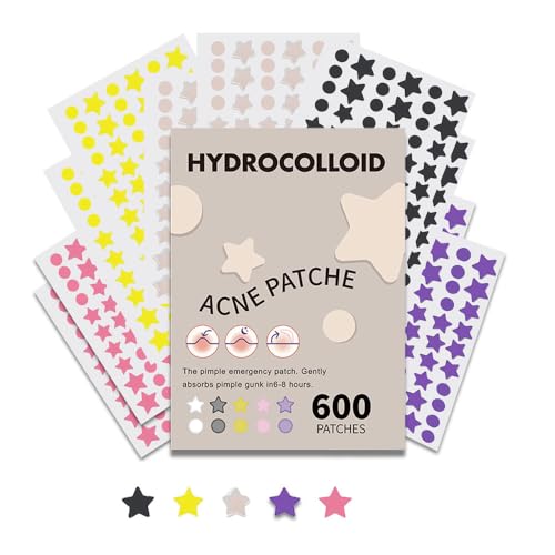 XFSRG 600 Stück Herz Rund Stern Pickel Patch Hydrokolloid Anti-Akne Pflaster für Gesicht Pickel Absorbierendes Pflaster Behandlung für die Hautpflege Gesichtsaufkleber, 5 Farben XFSRG 600 Stück Herz Rund Stern Pickel Patch Hydrokolloid Anti-Akne Pflaster für Gesicht Pickel Absorbierendes Pflaster Behandlung für die Hautpflege Gesichtsaufkleber, 5 Farben von XFSRG