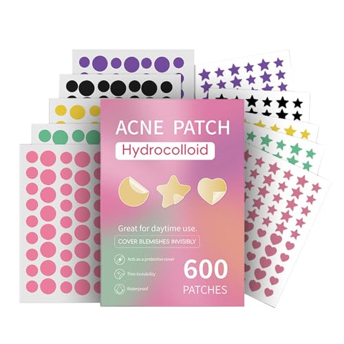 XFSRG 600 Stück Star Herz Gerundet Pickel Patch Hydrokolloid Akne Pimple Patch Tag Nacht Akne pflaster Wasserdicht Atmungsaktiv Absorptions Acne Patches von XFSRG
