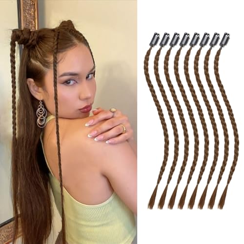 XFSRG 8 PCS Haarteil Mit Gummiband Damen Groß Braid Haarteile Echthaar Lange Geflochtener Ponytail Verlängerung Natürliches Haarverlängerung Zopf Dutt Gelockt Haargummi Haaren Hochsteckfrisuren von XFSRG