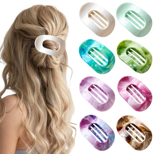 XFSRG 8 Stück Flache Haarspangen Damen Marmor Farbverlauf Elegante Flat Claw Clip für Alltag Sport Fahren Liegen(Multicolour A) von XFSRG
