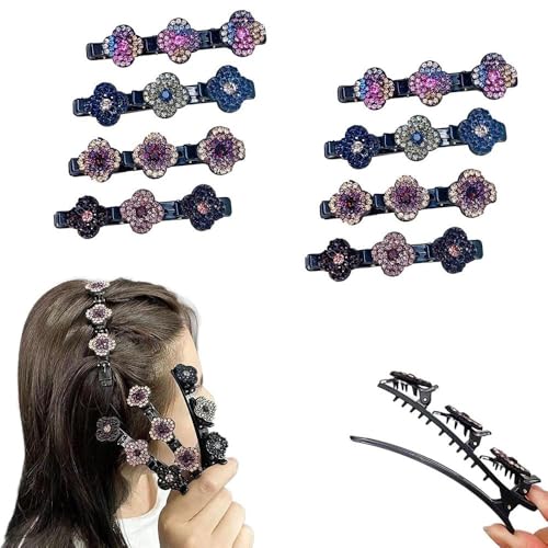 XFSRG 8 Stück Geflochtene Haarspangen Sets mit Blumenmuster Geeignet für Damen und Mädchen Haarspangen für verschiedene Frisuren Clip Set für Pony Seiten und Hinterkopf(A) von XFSRG