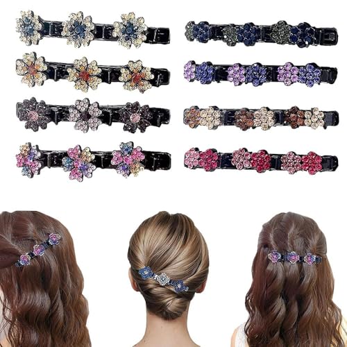 XFSRG 8 Stück Geflochtene Haarspangen Sets mit Blumenmuster Geeignet für Damen und Mädchen Haarspangen für verschiedene Frisuren Clip Set für Pony Seiten und Hinterkopf(C) von XFSRG