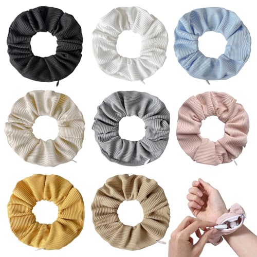 XFSRG 8 Stück Scrunchies Haargummi Damen, Samt Haargummi mit Reißverschluss Elastische Zopfgummis mit Geheimfach Invisibobble Scrunchie für Mädchen & Frauen (Set 2) von XFSRG