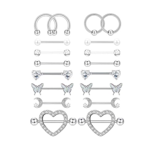 XFSRG 9 Paare Nippelpiercing Edelstahl Set Brustwarzenpiercing Hypoallergen zungenpiercing für Frauen und Männer von XFSRG